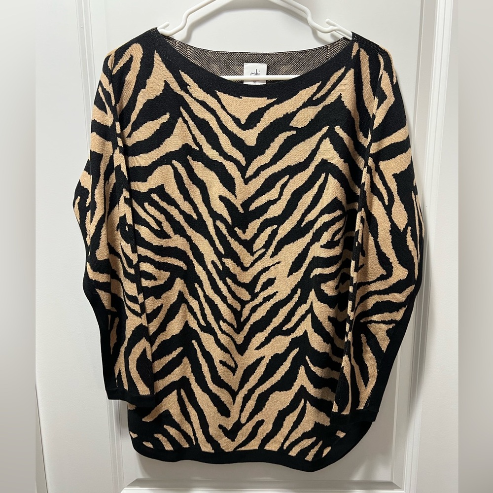 CAbi Zebra Pattern Sweater - Black and Tan